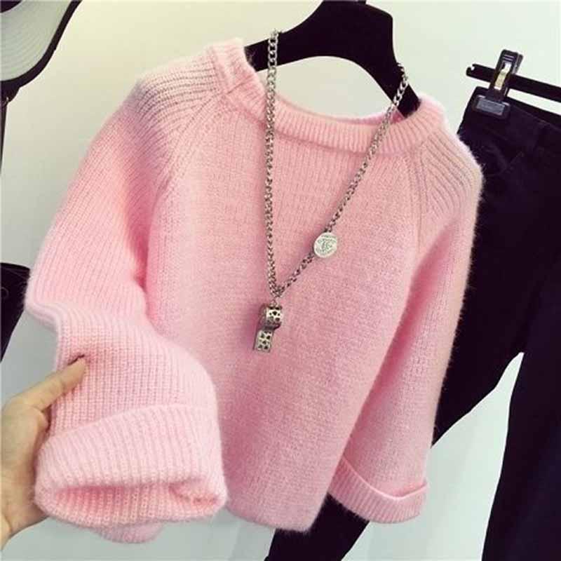 Sweater Colorful Knitted Pullovers Thick Winter Patchwork Mohair Sweater Autumn Women Women Clothing