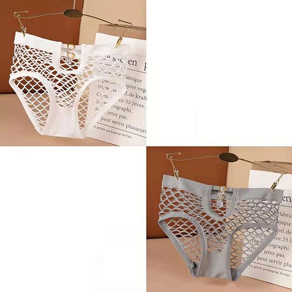 2Pcs/Set Large Size Lace Panties Ladies Mesh High Stretch Breathable Briefs Mid Waist Hollow Solid Color Underpants