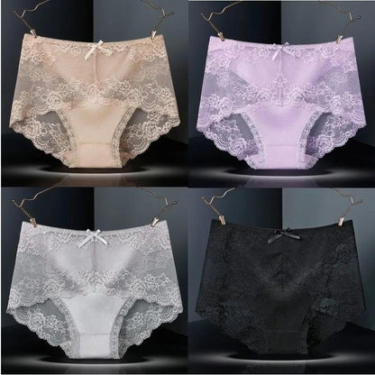 4Pcs/Set High Waist Solid Color Seamless Lace Underpants Women's Spring Summer All-match Large Size Causal Soft Briefs