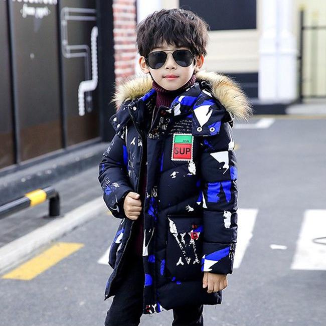 Boy's Cotton-padded Jacket Fashion Camouflage Children's Winter Down Padded Jacket Mid-length Thick and Handsome Children's Padded Jacket