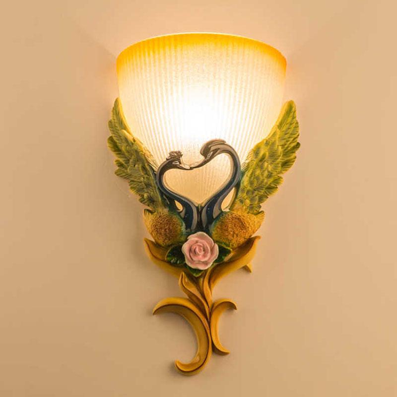 Creative Swan LED wall lamp for living room TV background bedroom bedside wall lamp glass shade