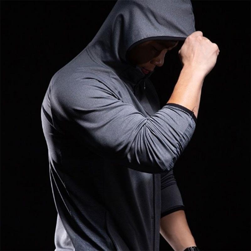 Muscle Fitness Sports Jacket Men's Long-sleeved Jacket Jacket Spring and Autumn Quick-drying Running Training Clothes Zipper Hoodie