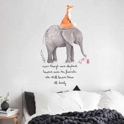 Cute Fox Elephant Cartoon Wall Stickers Children Room Living Room Background Decorative Stickers