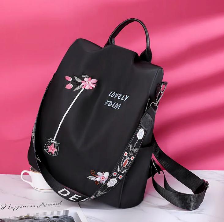 Ladies Personality Embroidery Backpack Oxford Cloth Backpack Fashion Casual Bag Girl Travel School Bag