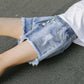 Summer Children's Tassel Pierced Girl and Boy Hole Denim Bow Shorts Korean Style Button Denim Pants