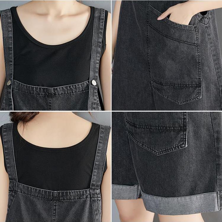 WTEMPO Big Pockets Summer Denim Jumpsuit Woman Jeans Romper Pants Sleeveless Adjusted Overalls Jeans Trousers