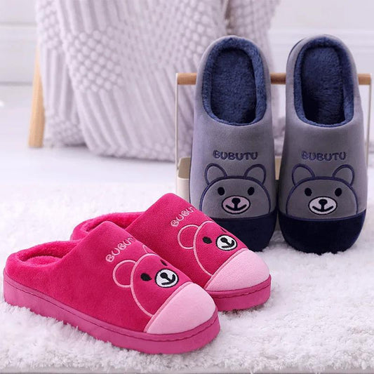 Winter Unisex's Cotton Slippers Non-slip Warm Couples Plus Velvet Slippers Women's Thick Bottom Plush Slippers