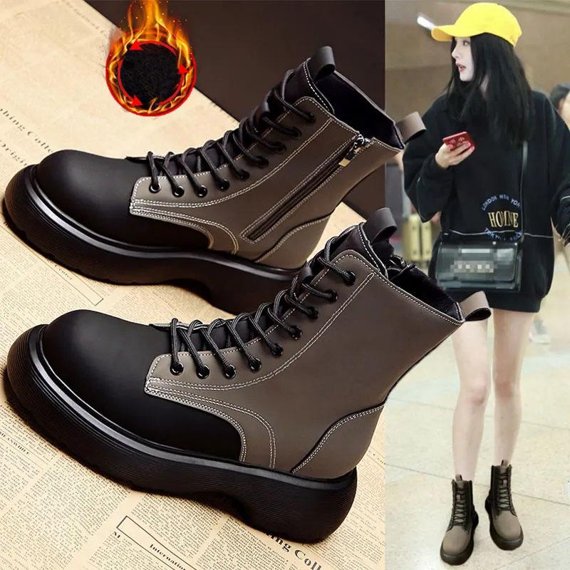 Martin Boots Women British Style Winter Shoes Plus Velvet Cotton Shoes Snow Boots Women Short Boots Motorcycle Boots