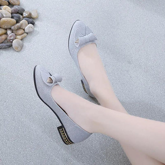 Women's Shoes Spring Single Shoes Flat Thick Heel Pointed Toe Peas Shoes Shallow Mouth Work Shoes