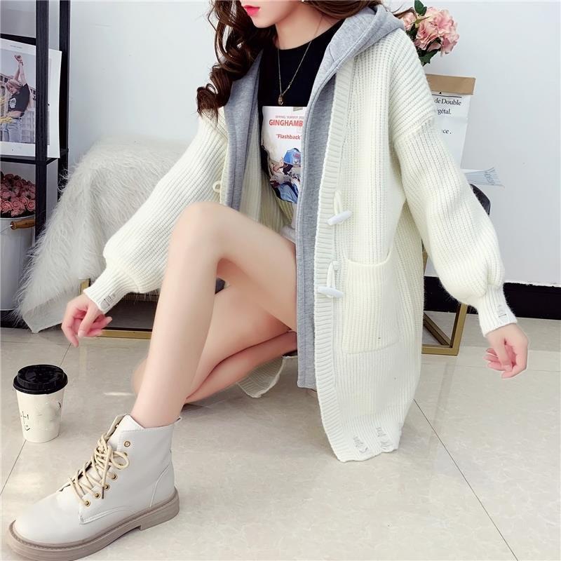 Autumn and Winter Fashion Simple Sweater Casual Cardigan Ins Style Top Mid-length Loose Female Jacket