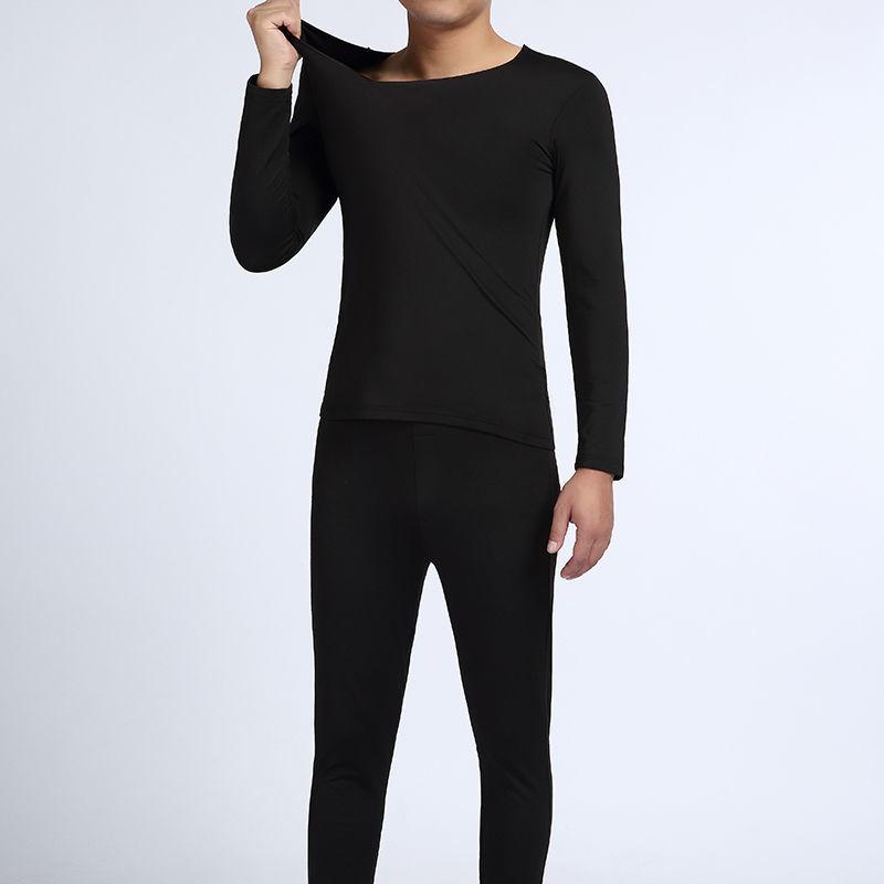 Men Winter Autumn Thermal Underwear Plus Velvet O-neck Tops Pants Tight Suit Thicken Windproof Comfortable Soft Lining Long Sleeve High Elasticity