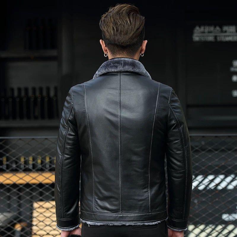 Leather Lapel Men's Leather Winter Motorcycle Jacket Top Layer Leather Short Fashion Slim Youth Leather Jacket