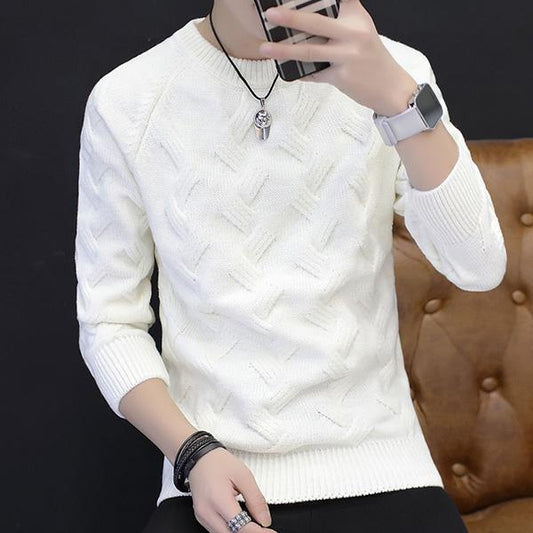 Men's Twisted Low Collar Warm Sweater Solid Color Long Sleeve Slim Top All-match Fashion Jacket