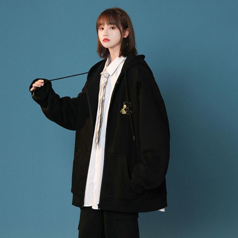 Loose Hooded Jacket Women's Salt Style All-match Lazy Wind Sweater Cardigan Spring and Autumn Loose Baseball Uniform Warm Jacket