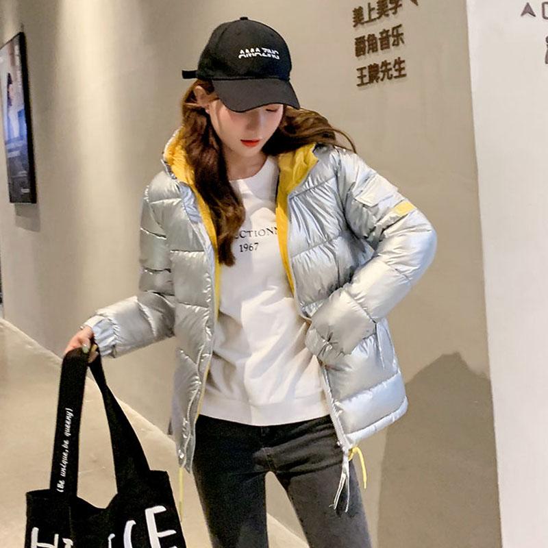 Winter Ins Style Bright Down Cotton Jacket Fashion Casual Hooded Jacket Loose and Versatile Women's Cotton Jacket