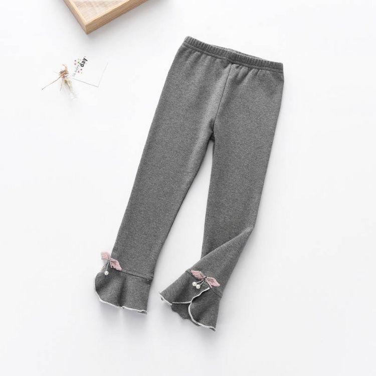 Girls' Leggings Children's Spring and Autumn Thin Bow Pearl Flowers Korean Cropped Trousers Stretch Pants Baby Outer Wear and Inner Wear