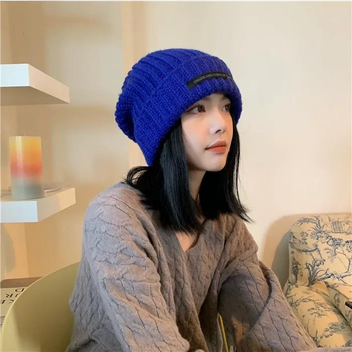 Women's Knitted Hat Patch Big Head Woolen Cap Winter Fashion All-match Warm Knitted Hat