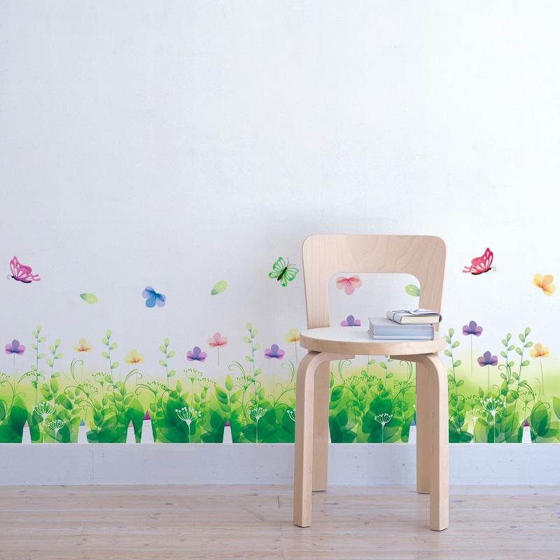 Romantic floral baseboard decorative living room removable wall sticker removable wallpapers