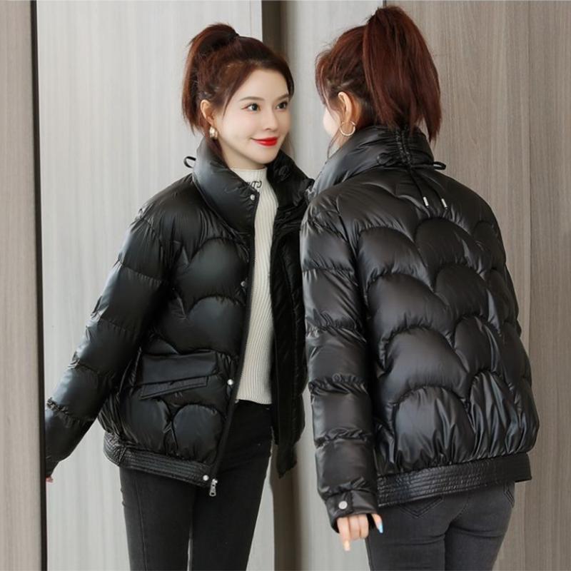 Glossy Short Women's Down Jacket Winter Korean Style Loose Cotton Clothes Casual Stand-collar Cotton Bread Jacket