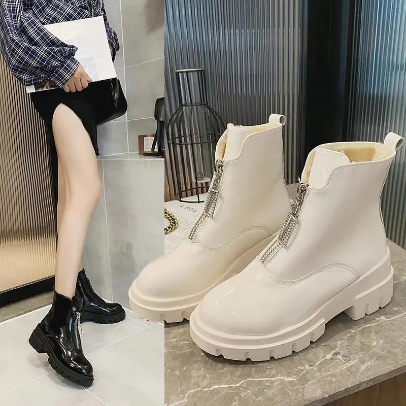 Front Zipper Martin Boots Female British Style Thin Spring and Autumn Net Red Wild Thin Boots Thick-soled Short Boots