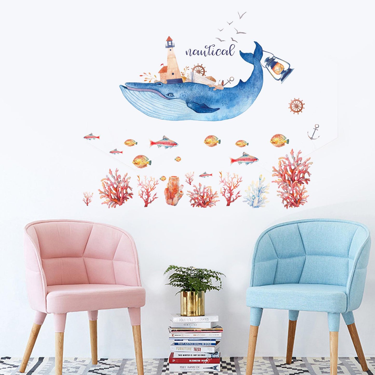 Living room TV wall background wall stickers Cute Dolphin stickers