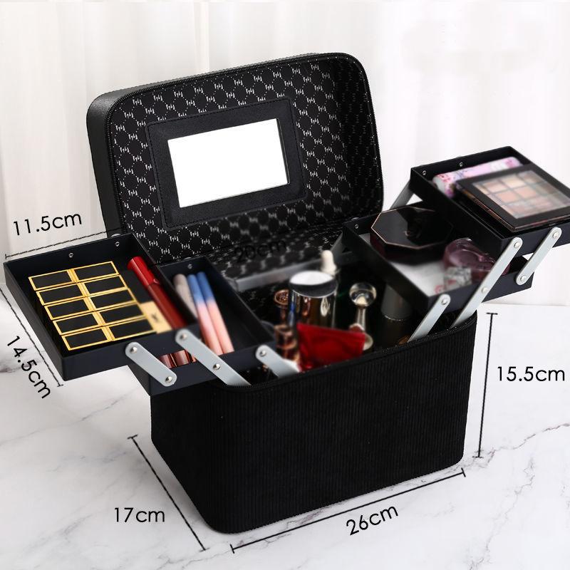 Portable Cosmetic Bag, Large Capacity Advanced Flannel Multi-layer Cosmetic Case Multifunctional Portable Cosmetic Storage Box