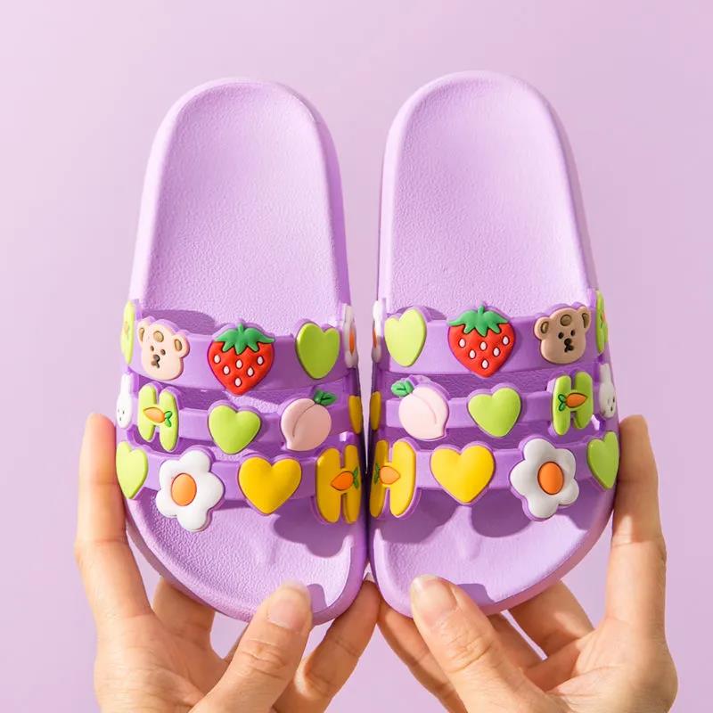 2021 Summer Kids PVC Cartoon Children's Slipper Cute Home House Shoes Rainbow Family Sandals Toddler Slippers