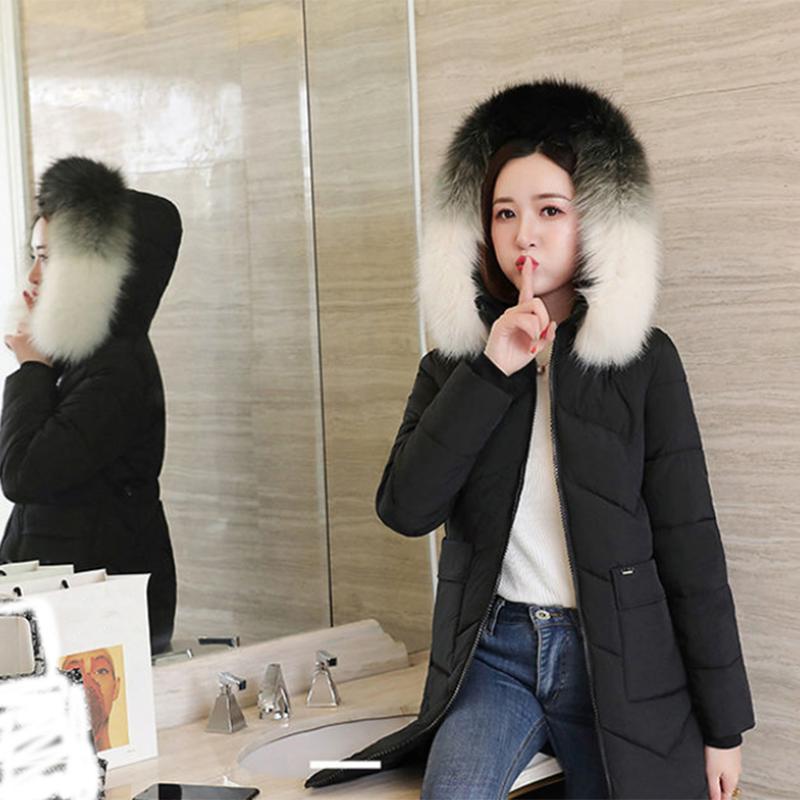 Women's Solid Color Down Jacket Mid-length Korean Loose Thick Coat Warm Cotton Coat Big Fur Collar Winter Clothes Quilted Coat