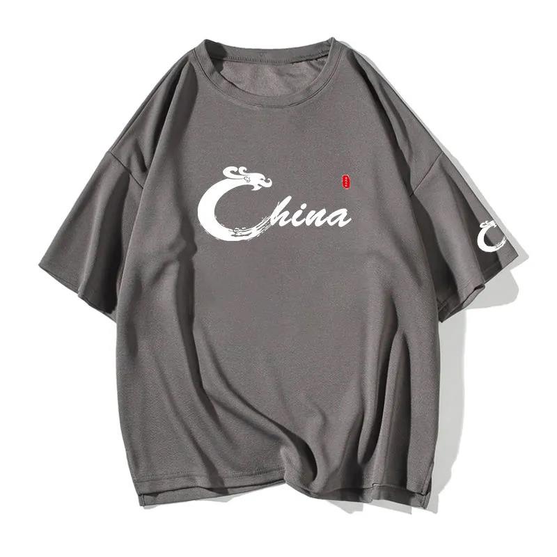 Summer T-shirt China Alphabet Print Tees O-neck Short Sleeve Thin Shirt Chinese Style Casual Loose Pullover Men Clothing