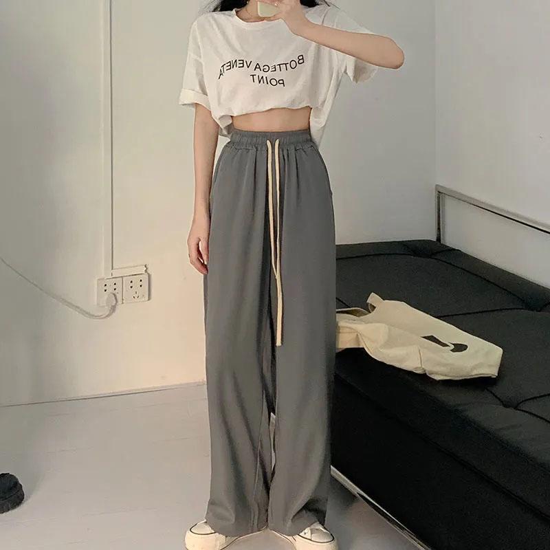 Women's Casual Pants Spring and Summer INS Black High-waisted Loose Straight-leg Pants Are Thin and Droopy Wide-leg Pants Long Mopping Pants