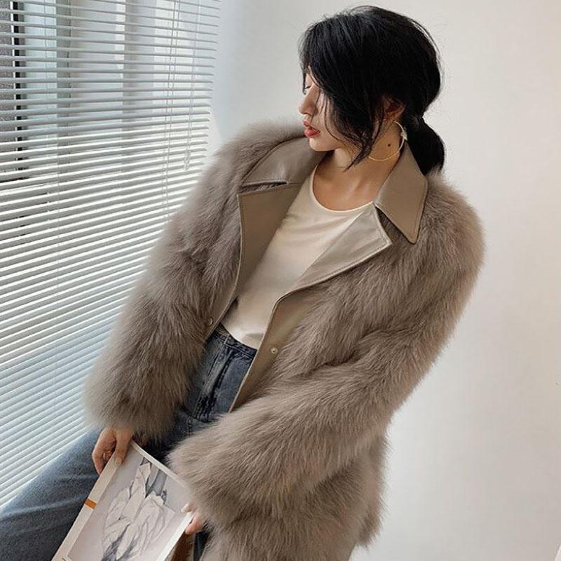 Fur Coat Winter Ladies Vintage Fashion V-neck Thickening Warm Mid-length Fur All-in-one Plush Jacket