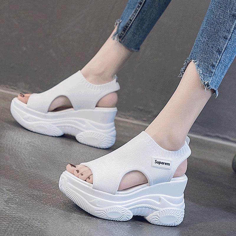 Plus Size 35-39 Fashion Women Mesh Shoes Cutout Beach Casual Sandals Flip Flop Sandals Increased Roman Shoes