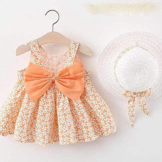 Children Dress Spring Summer Sling Kids Clothing  Baby Girls Clothing Printing Sleeveless A-line Pleated Floral Dress Girl