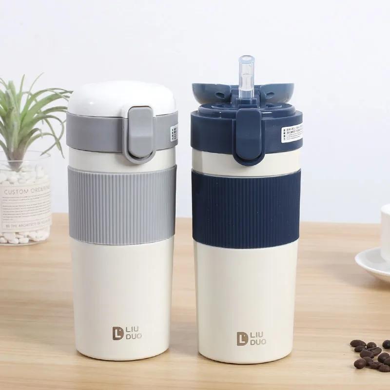 Straw Thermos Cup Girls Water Cup Student Portable Coffee Cup Portable Thermos Cup Large Capacity Cup