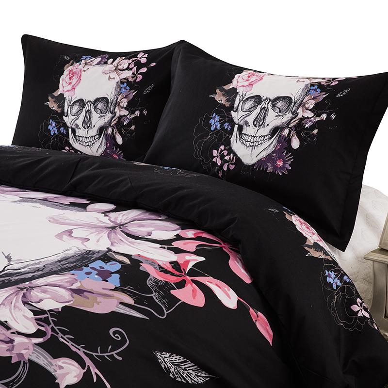 3D Bedding Sets Fresh Flowers Bedclothes Skull Head Bedding Three-piece Home Textile Duvet Cover