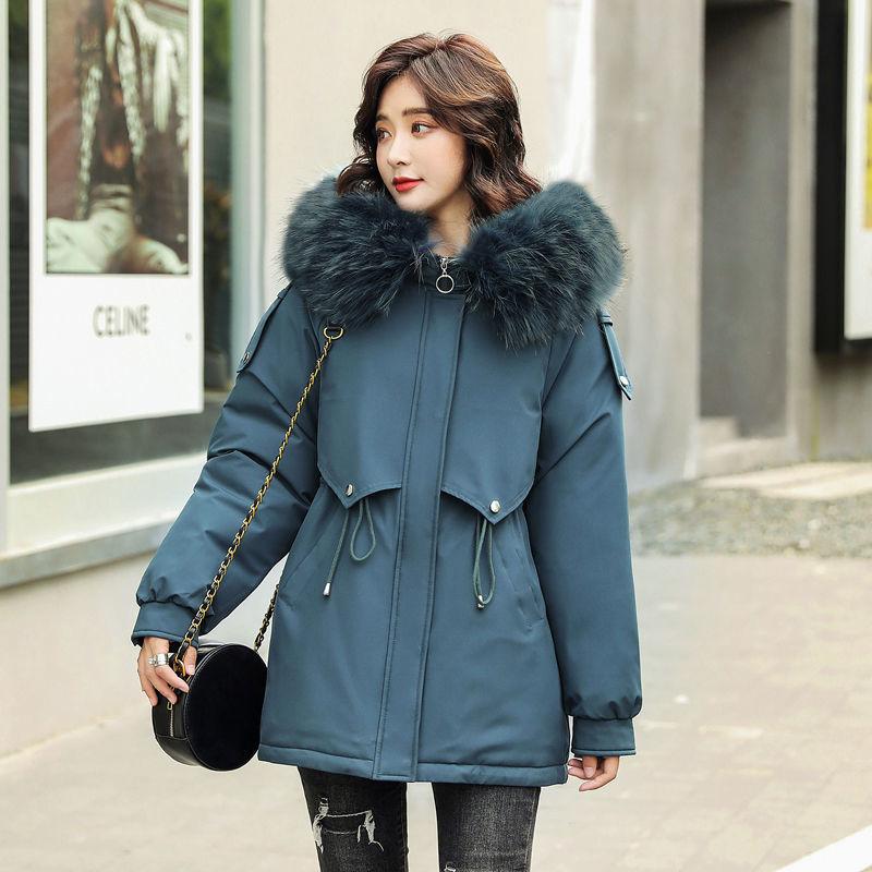 Parker Women's Short Winter Cotton Coat Loose Korean Student Down  Hooded Plus Fleece Velvet Jacket