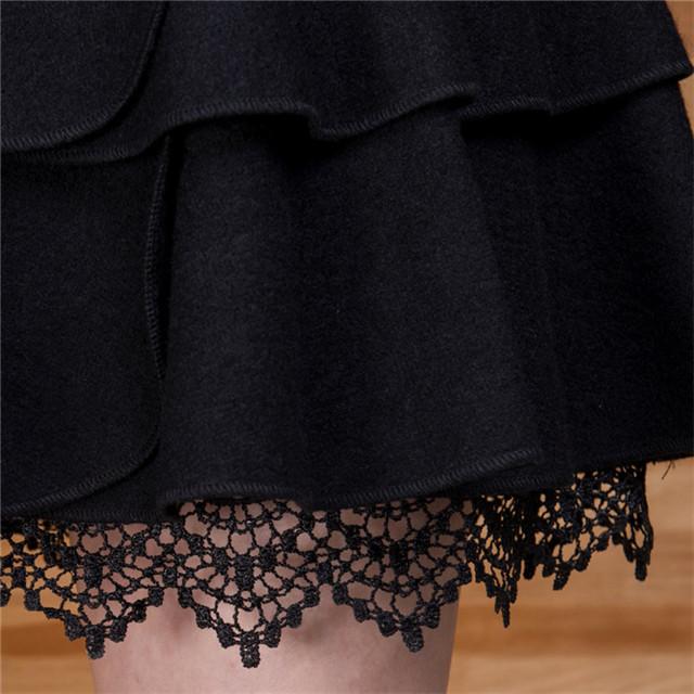 Plus Size High Waist Woolen Pleated Skirt Women Sexy Lace Stitching Puff Skirt Spring, Autumn and Winter Short A-line Skirt