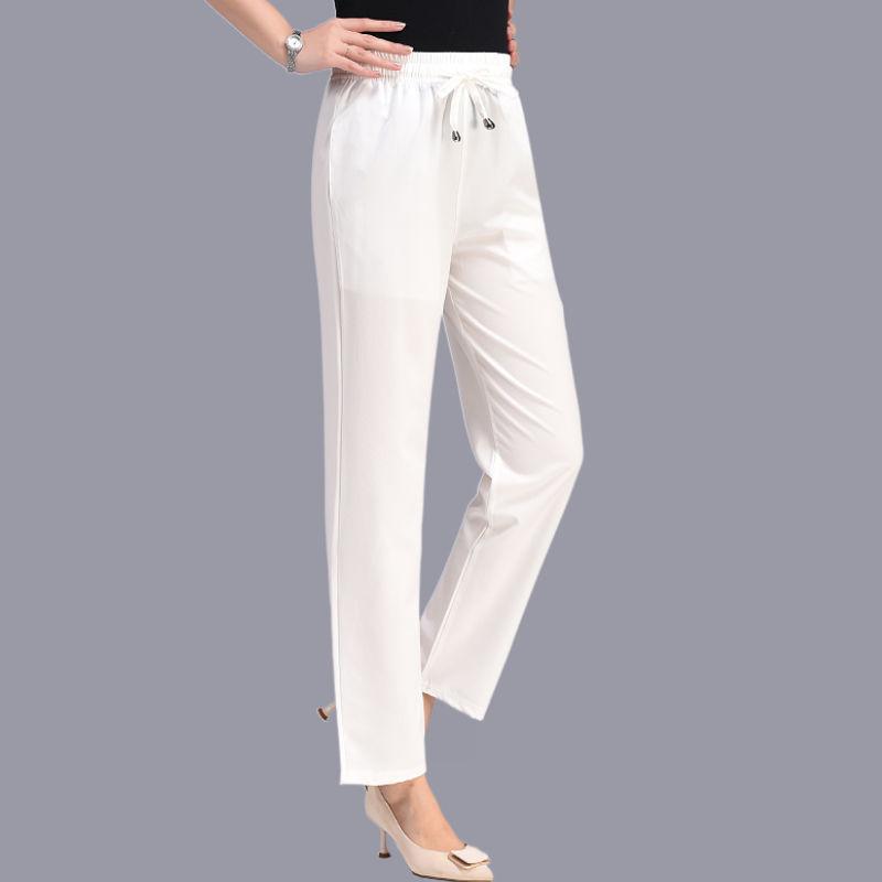 Mom's Casual Pants High Waist Straight Stretch Pants Drape Elastic Waist Pants Loose Summer Thin Middle-aged and Elderly Thin Pants