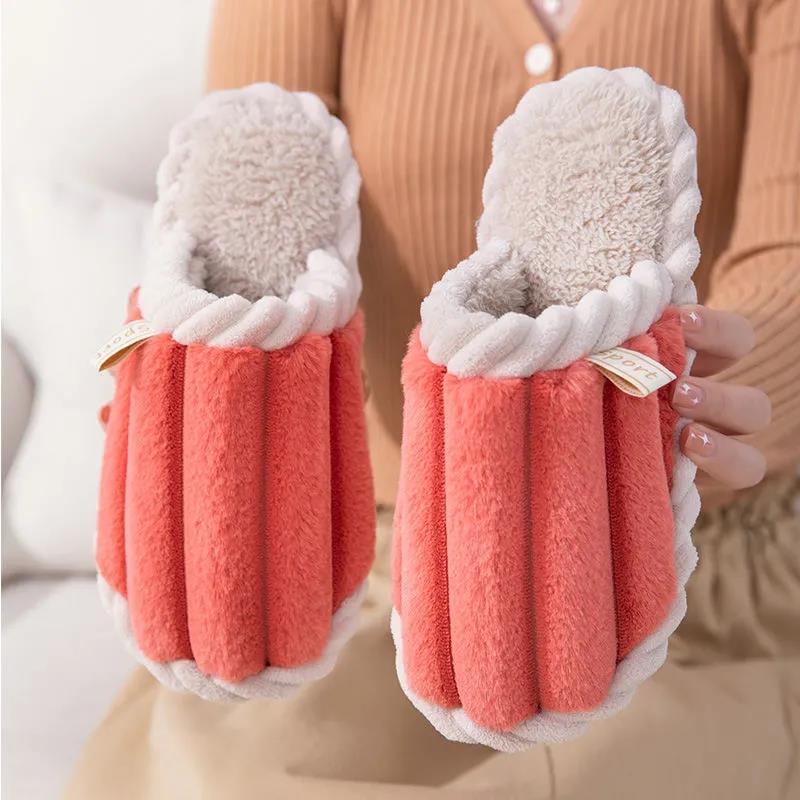 Cotton Slippers Women Thick Bottom Skin-friendly Comfortable Home Silent Floor Slippers Couple Plush Cotton Slippers Men Winter