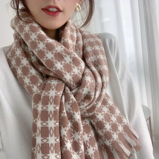 Women's Cashmere Scarf Soft Knitted Print Scarf Winter Lengthened Thick Temperament Shawl Scarf