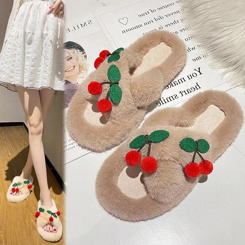 Autumn and Winter Women's Cotton Slippers Plush Slippers Fashionable Outside Wear All-match Flat-soled Flat Shoes