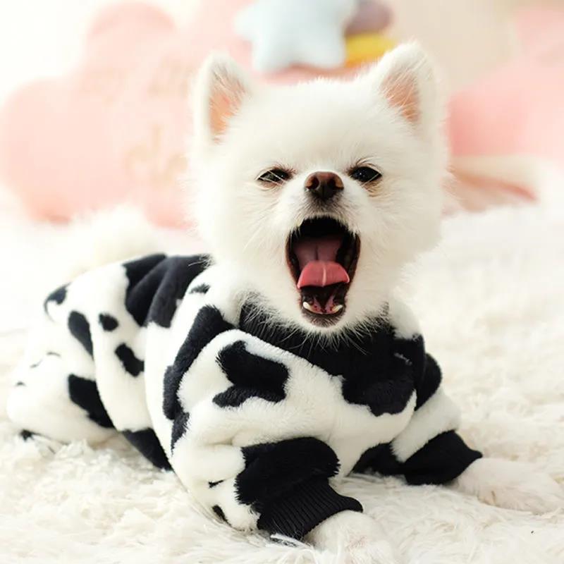 Milk Cow Black White Pet Shirt Clothes Four-leg Pet Dog Warm Jumpsuits Outfit Pet Supplies Puppy Cat Pullover Rompers Outerwear