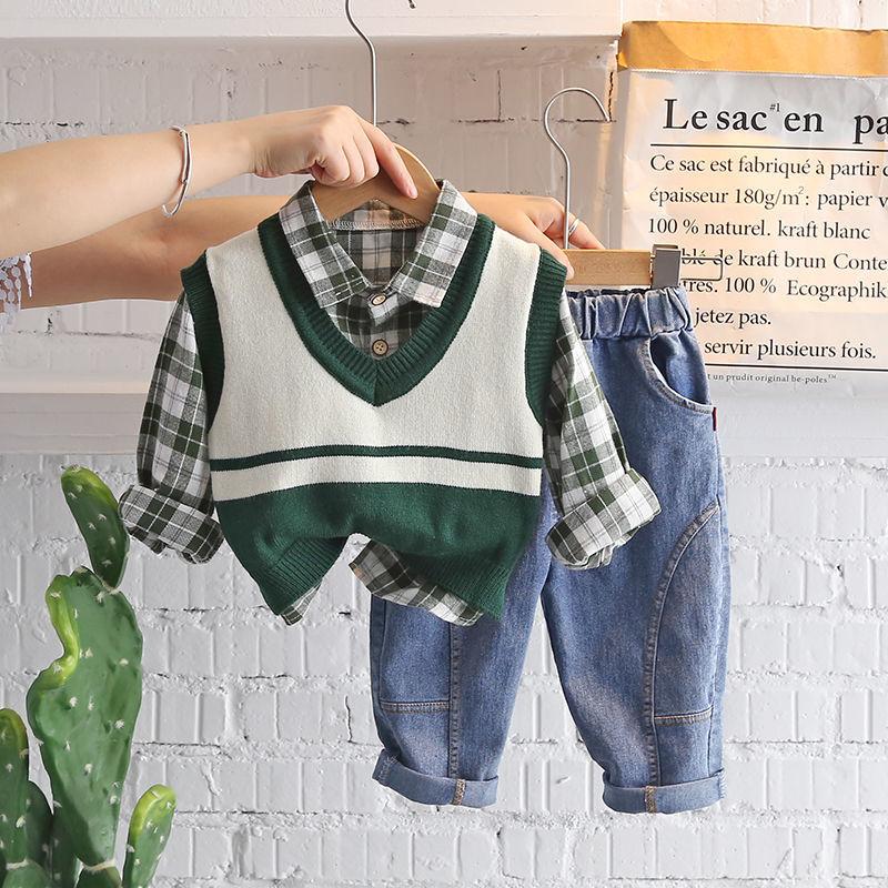 Children's Clothing Boys and Girls Spring and Autumn Suits Sweater Vest Children Three-piece Korean Casual Sets