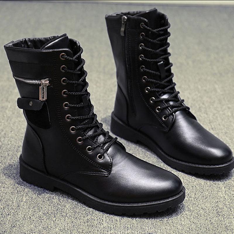 Autumn and Winter Martin Boots Men Plus Velvet Outdoor High-top Black Pu Leather Boots Vintage Work Boots