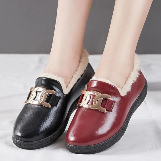 Leather Cotton Shoes Ladies Waterproof Korean Casual Shoes Soft Bottom Warm Thick Cotton Shoes Outdoor Shoes