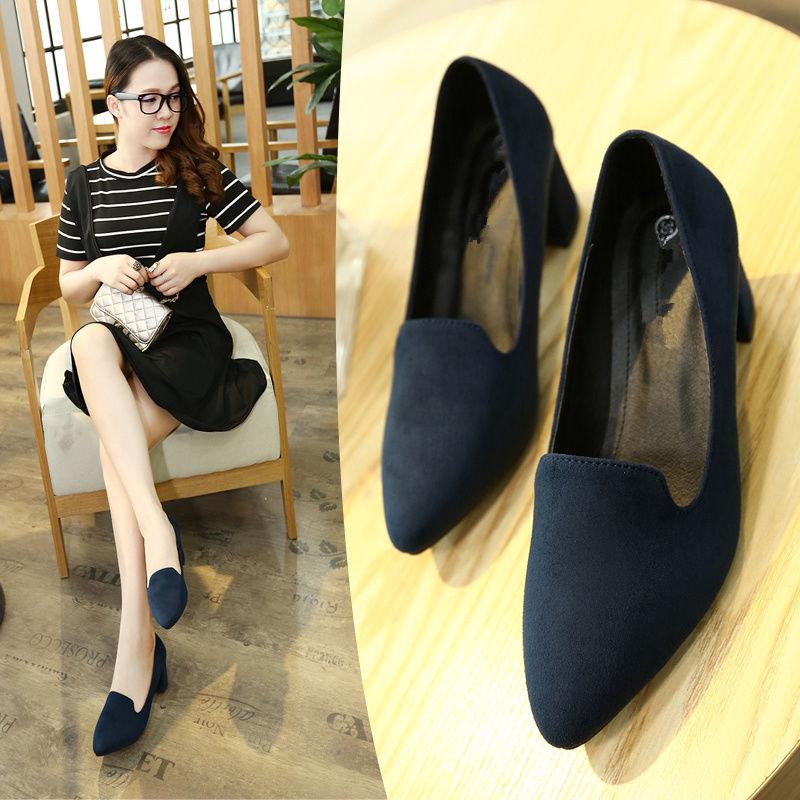 Women Pointed Toe Suede Shoes Low Block Heels Loafers Leather Breathable Pumps Shoes Women