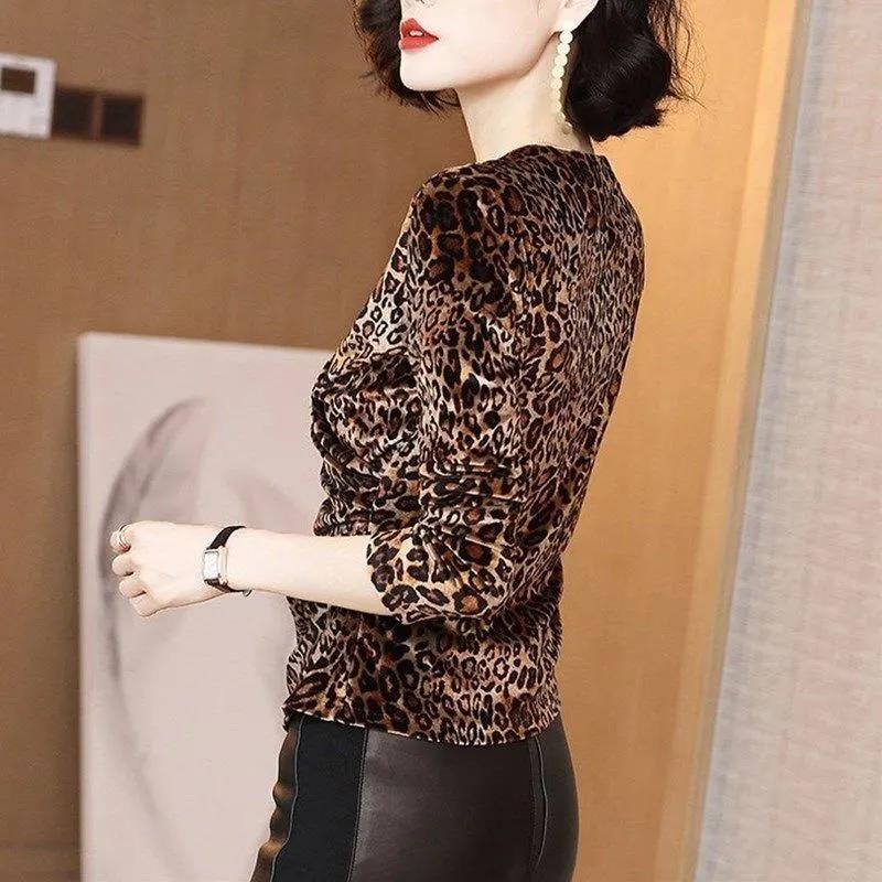 Women Elegant Golden velvet Blouse Front Cross Wrinkle Sexy Deep V-neck Long Sleeve Casual Tops Autumn  Pullover