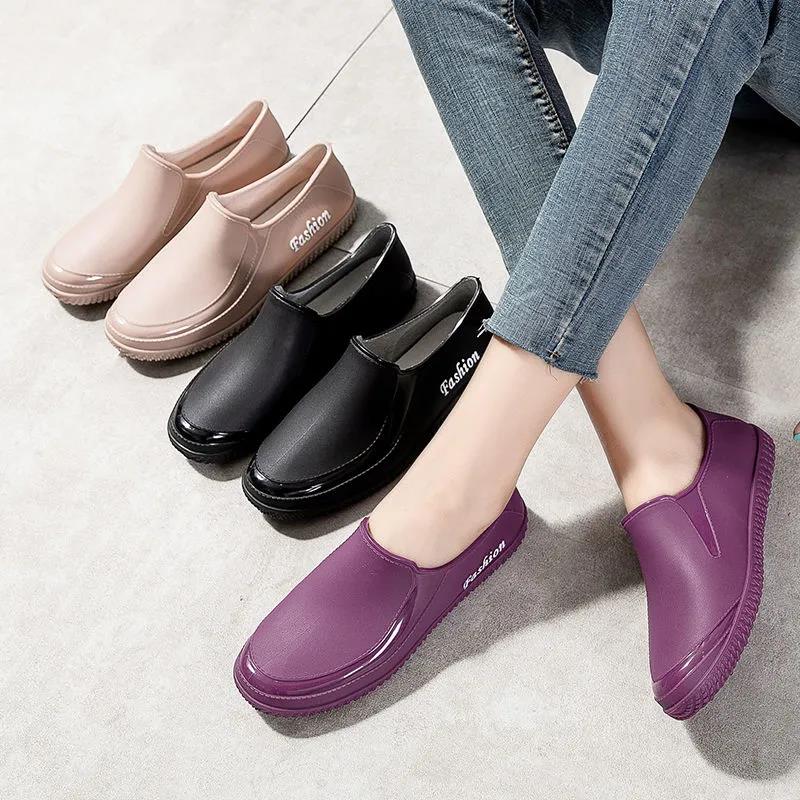 Shallow Mouth Rain Boots Women's Outer Wear Waterproof Non-slip Low-top Short Water Shoes Women's Kitchen Work Wear-resistant Rubber Shoes