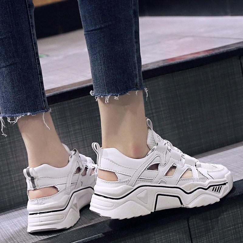 Women Chunky Platform Sandals Summer Casual Shoes Mesh Breathable Lace Up Designers Woman Wedge Fashion White Sandal Ladies 2020