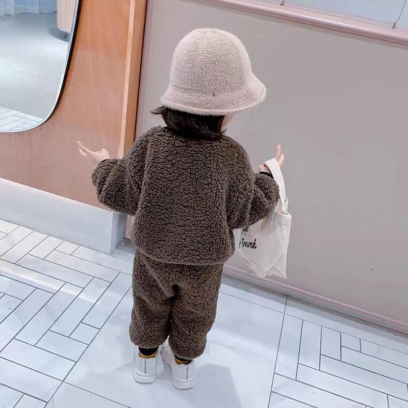 Children's Autumn and Winter Warm Suit Girl and Boy Korean Version Girl Baby Plush Two-piece Sets